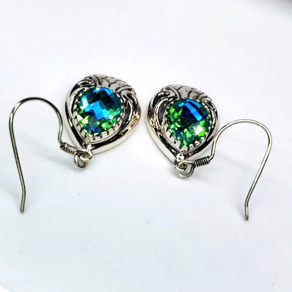 Peacock Triplet Quartz Earrings In Sterling Silver NWT